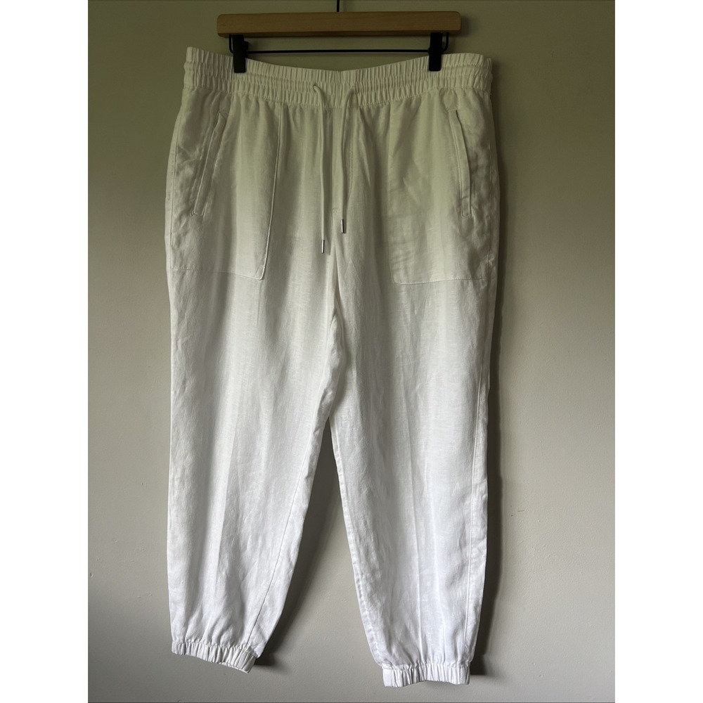 Athleta Retreat Linen Jogger Pants Women's Size 14P Petite White Resort
